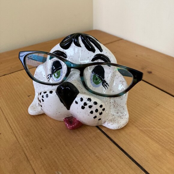Arnel's Ceramic Puppy Dog Eye Glasses Holder Stand Vintage Hand Painted w/ Spots - Picture 1 of 8